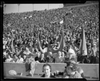 Audience with German flags at President's Day Ceremony, Los Angeles Memorial Coliseum, Los Angeles, 1933