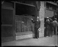 Ollyn Lane standing outside of the Layne Foundation, Los Angeles, 1931