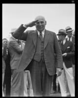 Governor Frank F. Merriam returns salute, San Diego, 1935