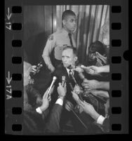 Jack Kirschke talking to journalists at the time of his murder trial, Los Angeles, 1967