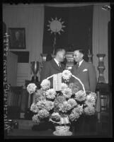 Consul-Gen. Yi-seng Kiang and Dr. T. B. Chew observe historic "Double Ten" date in Los Angeles, Calif., 1946