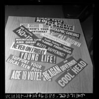 Various bumper stickers, California, 1966