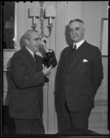 Former Secretary of Treasury Ogden L. Mills and Major General David P. Barrows as guests at the Washington Day luncheon of the Los Angeles County Republican Assembly, 1936