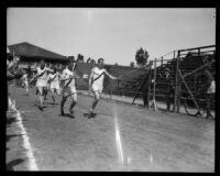 Palmer and Waldrop (U.S.S. New York) and Spies (U.S.S. California) run the 220-yard race during the Pacific Fleet's track championship meet, Long Beach, 1922