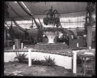 Orange and grape fountain display at the Orange County Fair, Orange County, 1928