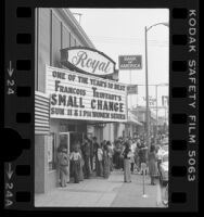 People lined up outside Laemmle's Royal movie theater showing "Small Change" in Los Angeles, Calif., 1977