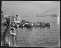 Sailors wait in ship's tenders, San Pedro, 1933