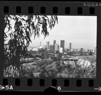 Cityscape of downtown Los Angeles, viewed from Dodger Stadium, 1972