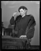 Dancer and actress June Knight in court against her former agent, Los Angeles, 1935