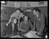 Otis and Violet Shields, are questioned by Sheriff Biscailuz and Deputy Sheriff Bess Bailey, Los Angles, 1935