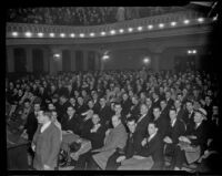 Mass meeting of Los Angeles Railway strikers at the Union Labor Temple, Los Angeles, 1934