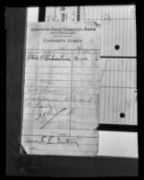 Cashier's check application used as evidence used against Sidney T. Graves, Los Angeles, 1933