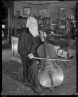 Dr. Joseph Widney celebrates his 90th birthday with a cello, Los Angeles, 1931