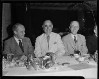 Ambrose O'Connell, Amon G. Carter and Henry B. R. Briggs at a banquet, Los Angeles, 1934