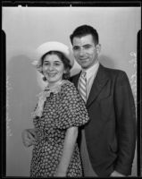 Gladys Jacobian and John Kolsoozian smile about their happy engagement, Los Angeles, 1935