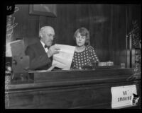 Judge Thomas L. Ambrose instructs his niece Marjorie McGee, Los Angeles County, 1927