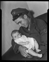 John Gross, a Western Union messenger, babysits Barbara Louise Lawrence, Los Angeles vicinity, 1938