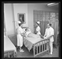 Betty Armstrong, Mary Lou Trinity, and Werner Heidelberg at Queen of Angels Hospital, Los Angeles, 1968