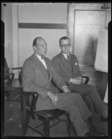 Prince Eric of Denmark seated with Ryan Grunt, Vice-Consul of Denmark, Hickman kidnapping and murder trial spectators, Los Angeles, 1928