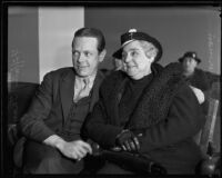 Julia Sherman and Tiffany Thayer in court regarding estate of Lowell Sherman, 1935