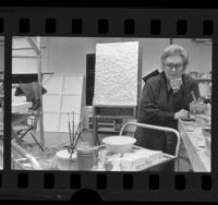 Artist June Wayne in her studio in Hollywood, Calif., 1984