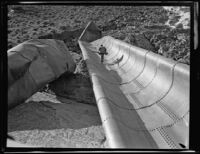 Los Angeles aqueduct, damaged section of channel, Inyo County, [1924-1931?]