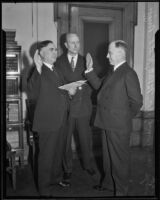 Postmaster Henry B. R. Briggs taking the oath of office administered by Judge McCormick, Los Angeles, 1934