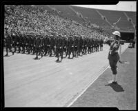 Military officials march in the Memorial Day parade at the Coliseum, Los Angeles, 1934