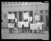 College students stage "peace vigil", marking 15th anniversary of Hiroshima bombing, Los Angeles, Calif., 1960