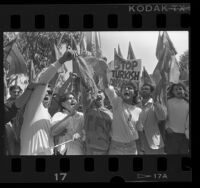 Demonstrators outside Turkish consulate on Armenian Genocide Day of Remembrance in Los Angeles, Calif., 1987