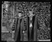 Dr. Ernest James Jaqua and Newton D. Baker at Scripps College on its opening day, Claremont, 1927