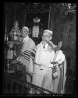 Sam Richburg and Mordchai Leibman rehearse for Holy Days at Jewish Home for Aged of Los Angeles, Calif., 1959