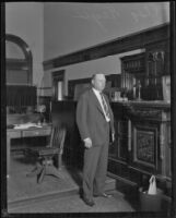 Asa Keyes, district attorney of Los Angeles County, in a courtroom, Los Angeles, 1923-1928