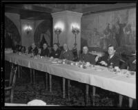 Oscar Tuppett, H. E. Pickering, Harry Wetzel, Brig. Gen. H. H. Arnold, Brig. Gen. W. P. Story, and James Hanabery at the Army and Navy Club, Los Angeles, 1936