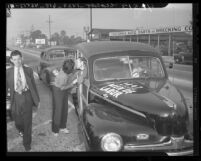 Minute Men of Labor motorcade bound for Washington to protest Taft-Hartley Act in Los Angeles, Calif., 1947