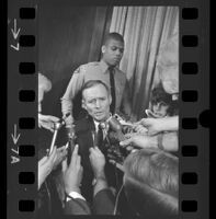 Jack Kirschke talking to journalists at the time of his murder trial, Los Angeles, 1967