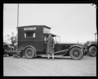 Radio announcer Freeman Lang in the area of the flood which followed the failure of the Saint Francis Dam, Santa Clara river Valley (Calif.), 1928