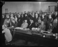 Courtroom filled with men and women attending the arraignment of William Edward Hickman, confessed kidnapper and murderer, Los Angeles, 1927