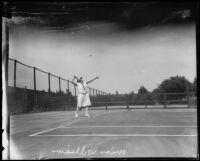 Marion Williams playing tennis, Midwick Country Club, Alhambra, 1925