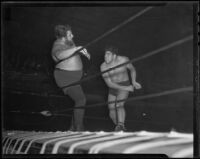 Wrestling match between Man Mountain Dean and Vincent Lopez, Los Angeles, 1936