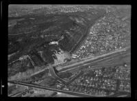 Aerial view of Elysian Park landslide, Los Angeles, 1937