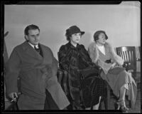 Lois Pantages, Rodney Pantages, and Mrs. Charles Mack at court, Los Angeles, 1936