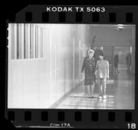 Sybil Brand talking with inmate Yolanda Aguilar at Sybil Brand Institute for Women, Calif., 1986