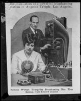 Aimee Semple McPherson broadcasting her first sermon, Los Angeles, 1920-1925