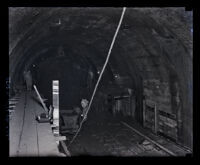 Workers boring out one of the Pacific Electric Railroad Tunnels, Los Angeles, 1924