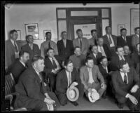 Members of California law enforcement gather to begin the search for the kidnapped William F. Gettle, Los Angeles, 1934