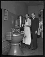 Ollyn Layne and his flapjack machine, Los Angeles, 1931