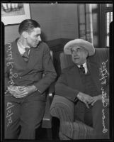 Amon Carter and Will Rogers Jr. converse about California and Texas, Los Angeles, 1935