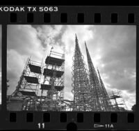 Scaffolding around Watts Towers in Watts, Calif., 1988