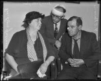 Attack victims F. C. Parsons and Jim Gallagher and his mother, Lura Gallagher, Los Angeles, 1936